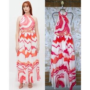 Rococo Sand White & Multicolour Abstract Pleated dress size small